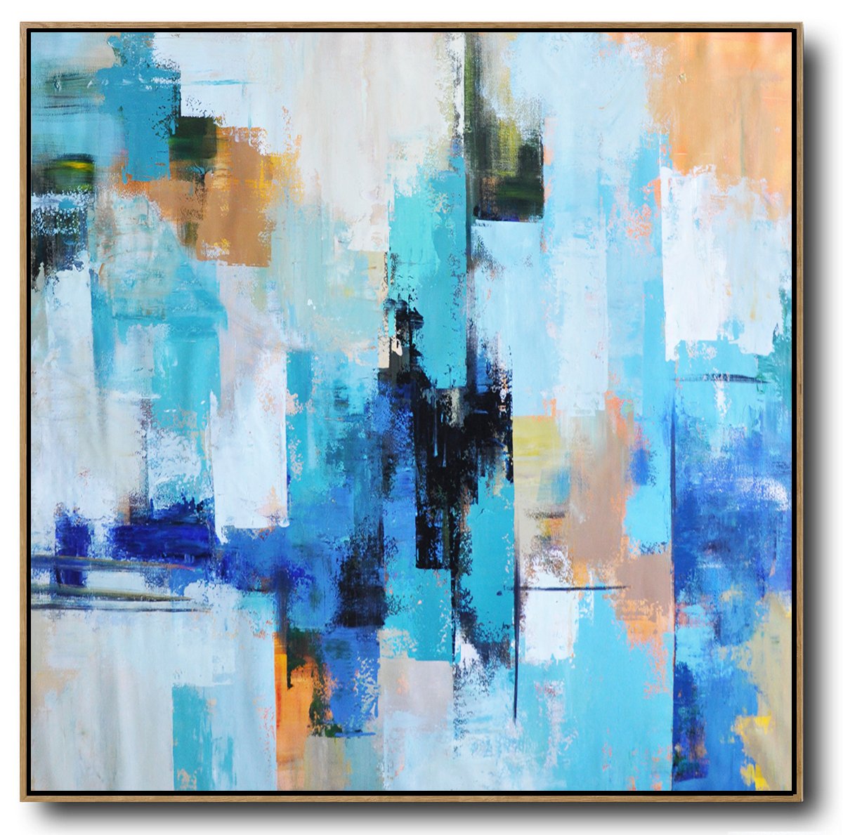 Extra Large Abstract Painting On Canvas,Palette Knife Contemporary Art Canvas Painting,Large Oil Canvas Art,Sky Blue,Yellow,White,Blue.etc